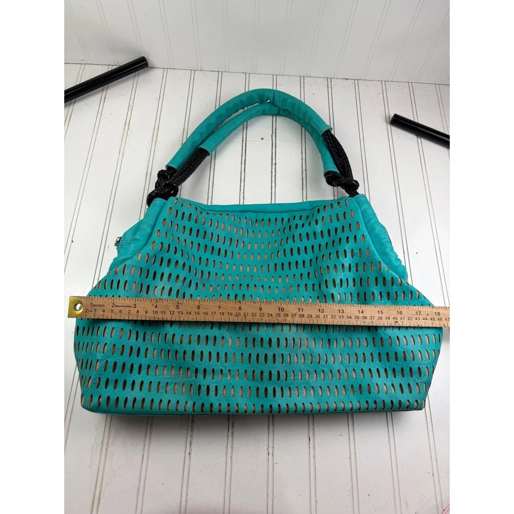 Vintage Y2K Turquoise Teal Laser Cut Hobo Shoulder Bag Purse